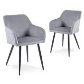 Mobilier Deco - clyde - Lot de 2 chaises en velours gris piètement en métal noir