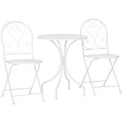 Outsunny Ensemble de jardin bistro 3 pièces 2 chaises pliantes et table ronde en métal époxy - blanc