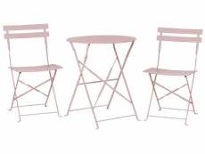 Salon de jardin bistrot table et 2 chaises en acier rose pastel fiori 208574