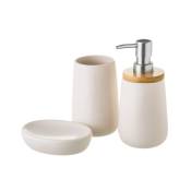 Set salle de bain céramique blanche et bambou - 3