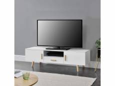 Stinia - meuble tv 120 cm blanc 2 portes 1 tiroir scandinave
