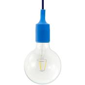 Suspension fabriquée en Italie avec câble textile et finition silicone Avec ampoule - Bleu - Avec ampoule