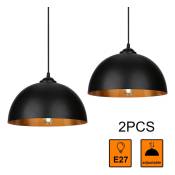 Swanew - 2er Suspension abat-jour Industrielle Rétro Lustre Abat-Jour Noir Lampe de Plafond Luminaire pour Salon Cuisine E27 - noir