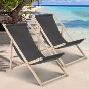 Swanew - Chaise longue pivotante pliante Chaise longue de plage Chaise longue de balcon Chaise en bois Gris 2 pièces