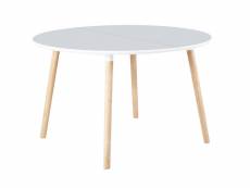 Table à manger ronde extensible coloris blanc / pieds hêtre, longueur 140 - 180 x largeur 100 x hauteur 75 cm