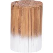 Table de Chevet en Forme de Cylindre entièrement en Bois de Teck avec Base peint en Blanc pour Chambre Rustique et Moderne Beliani