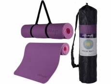 Tapis de yoga sol sol, pilates, antidérapant avec sac de voyage violet/rose Wueps