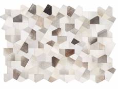 Tapis patchwork en cuir gris et beige 140 x 200 cm