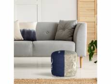 Womo-design tabouret à assise ronde bleu, ø 35x43 cm, en toile/jeans avec garniture en coton 390002549
