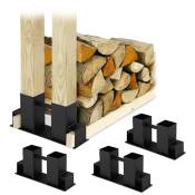 4 aides à l'empilage du bois de chauffage, construisez vous-même votre range-bûches, en métal, noires - Relaxdays