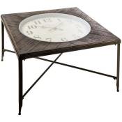Atmosphera - Table basse carré avec pendule style rétro en métal et bois Métal