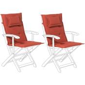 Beliani - Lot de 2 Coussins d'Assise en Tissu Polyester Rouge avec Rembourrage en Mousse pour Chaises de Jardin Modernes Rouge