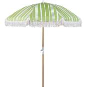 Beliani - Parasol de Jardin Rétro ⌀ 150 cm Mât en Bois et Tissu Vert et Blanc Mondello - Blanc