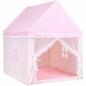 Décoshop26 - Tente de jeu enfant château intérieur cadre en bois couverture en coton rose - vert
