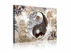 Dekoarte - impression sur toile moderne | décoration pour le salon ou chambre | ying yang zen beige marron | 120x80cm C0349