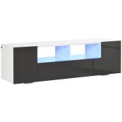HOMCOM Meuble banc TV avec lumières LED 2 étagères et placards 137 x 35 x 42 cm blanc gris laqué