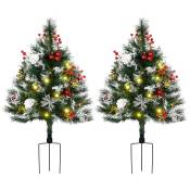 HOMCOM Sapin de Noël artificiel hauteur 75 cm aspect enneigé - lot de 2 sapins LED - 8 modes d'éclairage - 70 branches