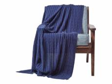 Homescapes plaid en tricot en 100% coton bleu marine, 150 x 200 cm SF1378B