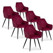 Intensedeco - Lot de 6 chaises Victoria en velours rouge pieds noir - Rouge