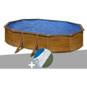 Kit piscine acier aspect bois Gré Pacific ovale 5,27 x 3,27 x 1,22 m + Tapis de sol