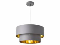 Lampe à suspendre suspension design 60 watts en métal et textile diamètre 40 cm gris doré helloshop26 03_0005263