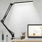 Lampe de bureau LED, lampe de bureau 10W pince lampe d'architecte bras pivotant lampe de travail lampe à pince dimmable 3 couleurs 10 luminosité