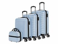 Lot de 4 valises (53x63x75cm) et trousse de toilette abs bleu clair
