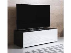 Meuble tv 1 porte | 100 x 32 x 40cm | noir et blanc finition brillante | suspendu ou sur pieds | modèle luke h1 TVSD031BLWHP-1BOX