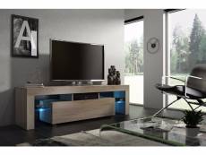 Meuble tv mdf 160 cm couleur chêne avec led