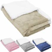 Monsieur Bébé - Lot de 2 couvertures, plaids polaires pour bébé 75 x 100 cm en flanelle et sherpa ultra doux - Beige