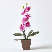 Orchidée artificielle rose en pot rectangulaire 48 cm - Rose - Homescapes