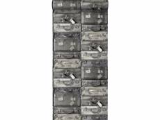 Papier peint valises vintage noir et gris - 138216 - 53 cm x 10,05 m 138216