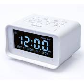 Radio-réveil numérique avec double chargeur USB pour chambre à coucher, volume d'alarme et luminosité réglables (blanc)