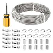 Roleader - Cable Inox 3mm,50M/3mm Corde en Acier Inoxydable,Cable en Acier Revêtu avec Serre-Câbles,M3 Manchons,Cosses en Acier Inoxydable,3mm Cable