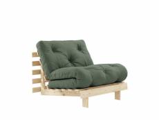 Roots - fauteuil convertible en bois naturel et tissu - couleur - vert olive