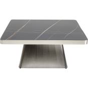 Table basse carrée en marbre minéral noir et acier