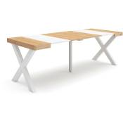 Table console extensible, Console meuble, 220, Pour 10 personnes, Pieds bois massif, Style moderne, Chêne et blanc - Skraut Home