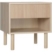 Table de chevet table de nuit design Urban Craft - tiroir coulissant, niche - piètement cylindrique - panneaux particules aspect bois clair - Beige