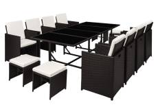 Table et chaises 12 places en résine tressée noir