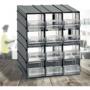 Tiroir de support de 12 tiroirs, organisateur de stockage avec tiroirs transparents, 100% Made in Italy, 19x15h23 cm, couleur noire - Dmora