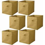 Toilinux - Lot de 6 cubes de rangement pliables en tissus avec poignée - Longueur 30 Largeur 30 Hauteur 30cm - Jaune