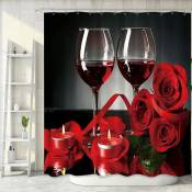 Xinuy - Rideau de douche de vin de rose rouge pour décor de salle de bain , Valentines Romantique Floral Blooming Flower Lovers Couple Bougies