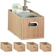5x Paniers de rangement bambou, corbeille salle de bain, carré, panière, boîte étroite, 14x15x31 cm, pliant, nature