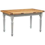 Biscottini - Table à rallonge champêtre en bois massif de tilleul massif, cadre gris antique, plan finition naturelle