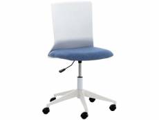 Chaise de bureau sur roulettes moderne pivotante hauteur réglable plastique blanc et tissu bleu bur10489