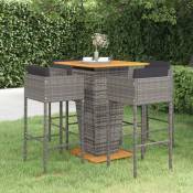 Design In - Ensemble Table de bar + 4 Chaises de bar de jardin - Table Haute avec 4 Tabourets et coussins Résine tressée Gris BV806916