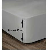 Drap Housse 100% Coton 180x200cm - Bonnet 35cm - Gris