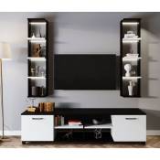 Ensemble modulable meuble tv avec bibliothèque et étagère bois blanc et noir Likaz 180cm