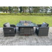 Fimous - Dark Mix Grey Rotin Outdoor Garden Furniture Gas Firepit Table Set Chauffage à Gaz Amour Canapé Chaise Longue 4 Places