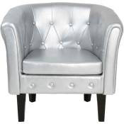 Helloshop26 - Lot de 2 fauteuils chesterfield simili cuir et bois chaise cabriolet meuble de salon argenté - Argenté